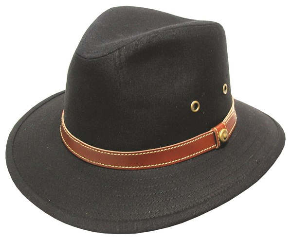 Black Blocked Canvas Hat with Leather Band