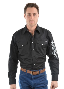Picture of Wrangler Mens Logo Rodeo Drill Shirt Black