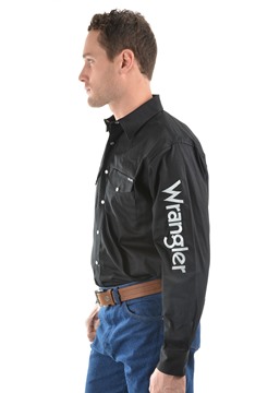 Picture of Wrangler Mens Logo Rodeo Drill Shirt Black