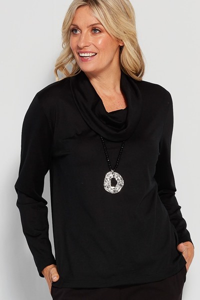 Picture of Hedrena Cowl Neck Long Sleeve Top Black
