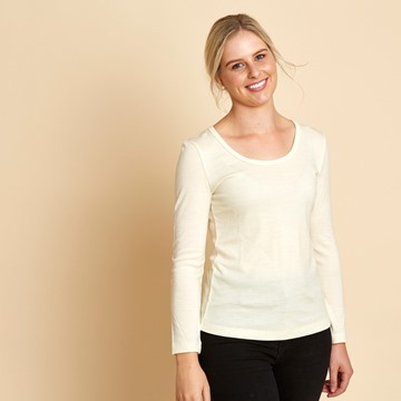 Picture of Woolerina Womens Long Sleeve Scoop Neck Top Natural CLEARANCE