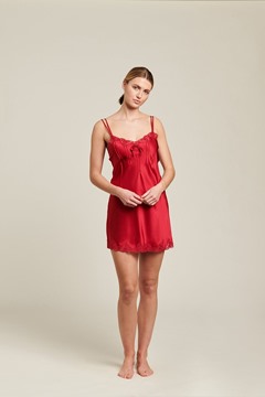 Picture of Ginia Silk Chemise With Pintucks and Lace -Ruby