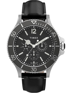Picture of Timex Harborside Silver/Black Leather Watch