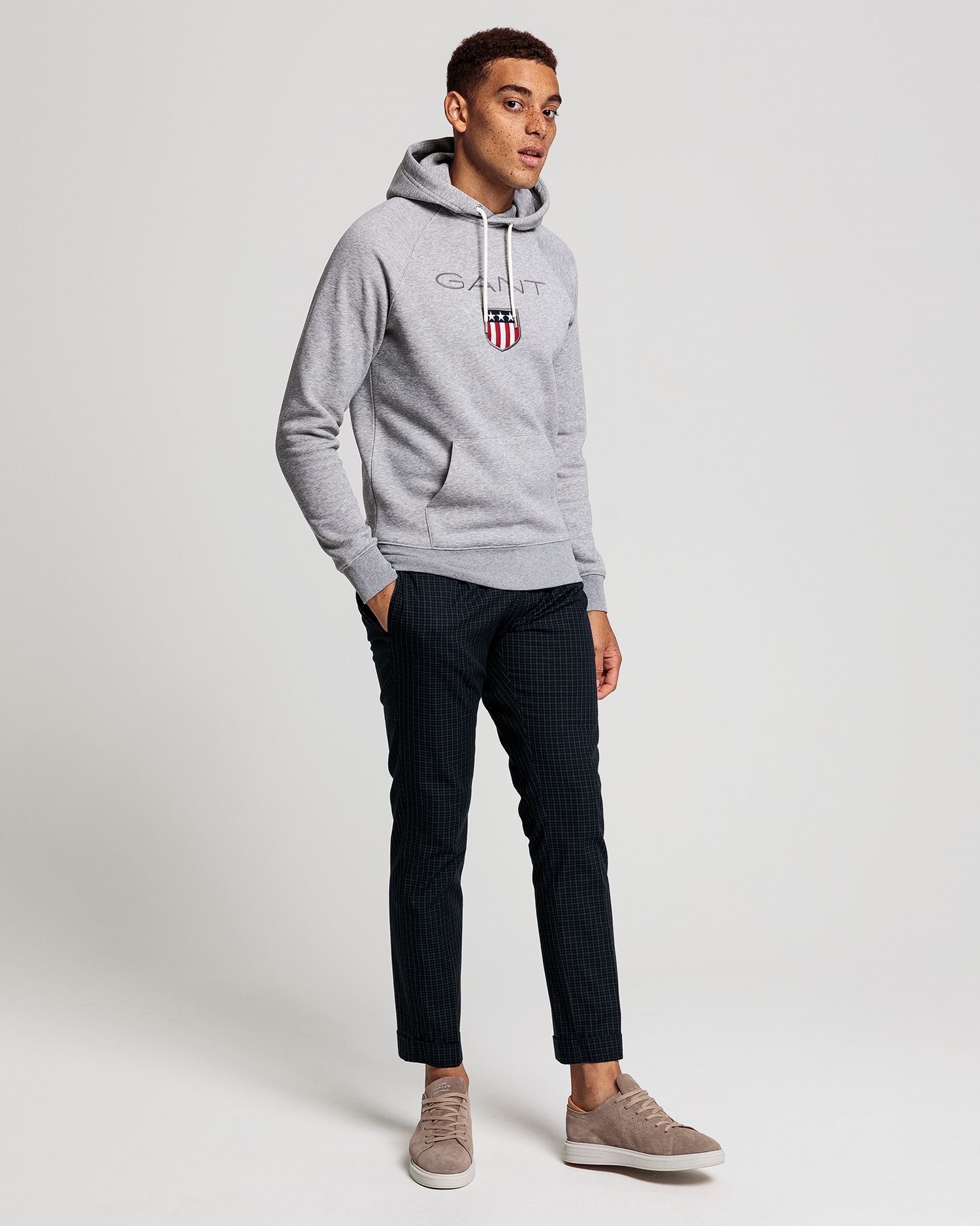 Gant Men's Shield Sweat Hoodie Grey Melange | Port Phillip Shop