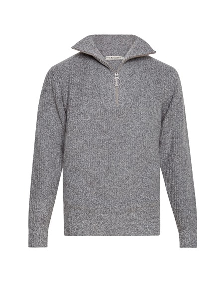 Picture of RM Williams Kapunda Zip Sweater Grey Marle/White CLEARANCE