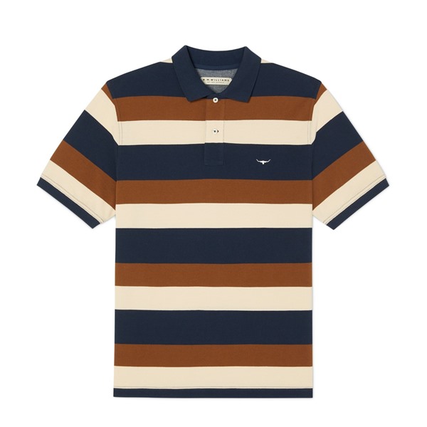 Picture of R.M. Williams Rod Polo Stripe Navy/Brown
