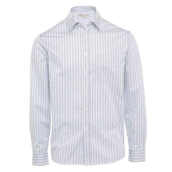 Picture of RM Williams Mens Collins Shirt White/Navy/Blue Stripe CLEARENCE