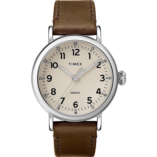 Picture of Timex Standard 40mm Leather Strap Watch - Silver/Brown Leather