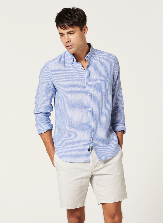 Blazer Jonah L/S Line Stripe Shirt - Blue | Port Phillip Shop