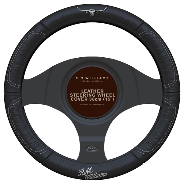 Picture of RM Williams Steering Wheel Cover 15" - Black/White