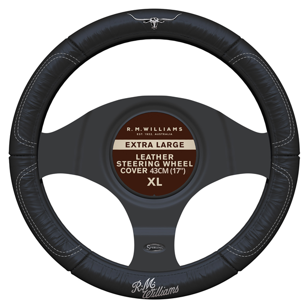 Picture of RM Williams Steering Wheel Cover 17" - Black/White