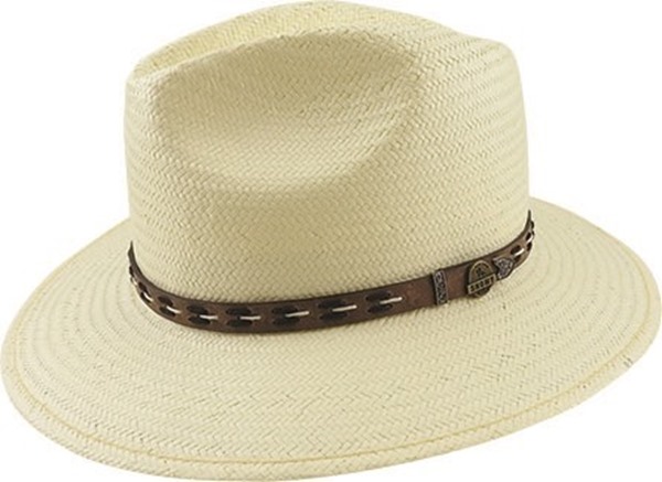 Picture of Avenel Kane. Toyo Fedora with Leather Stitched Band - Ivory