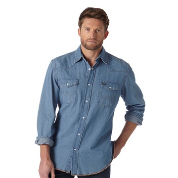Picture of Wrangler Mens Long Sleeve Western Denim Snap Work Shirt