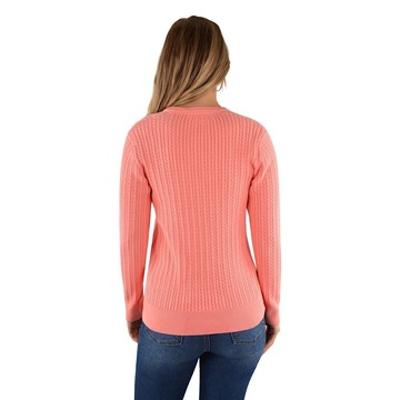 Picture of Thomas Cook Womens V-Neck Fine Cable Jumper - Coral
