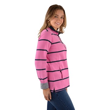 Picture of Thomas Cook Womens Clermont Stripe Quarter Zip Rugby - Pink/Navy