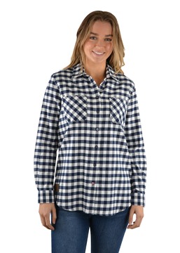 Picture of Dux-Bak by Thomas Cook Womens Balmoral 2 Pocket Flannel Shirt - Navy/Winter White