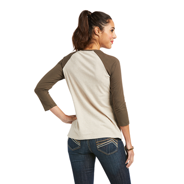 Picture of Ariat Women's Real Baseball 3/4 Sleeve Tee - Oatmeal Heather