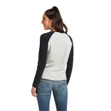 Picture of Ariat Women's Real Loop Baseball L/S T-Shirt - Heather Grey/Black