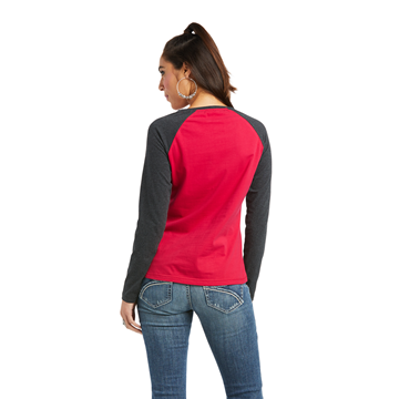 Picture of Ariat Women's Real Loop Baseball L/S T-Shirt - Persian Red/Charcoal Heather