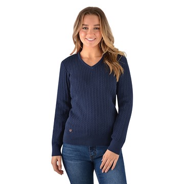 Picture of Thomas Cook Women's V-Neck Fine Cable Jumper - Navy