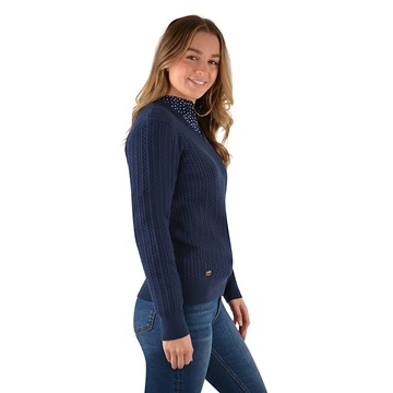 Picture of Thomas Cook Women's V-Neck Fine Cable Jumper - Navy