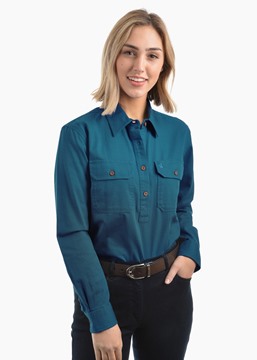 Picture of Thomas Cook Womens contrast light 1/2 plkt L/S Shirt - Teal