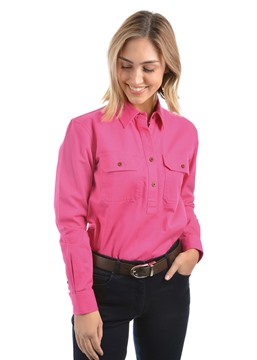 Picture of Thomas Cook Womens contrast light 1/2 plkt L/S Shirt - Azalea Pink