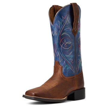 Picture of Ariat Women's Round Up Wide Square Toe Stretchfit - Sassy Brown/Metallic Navy