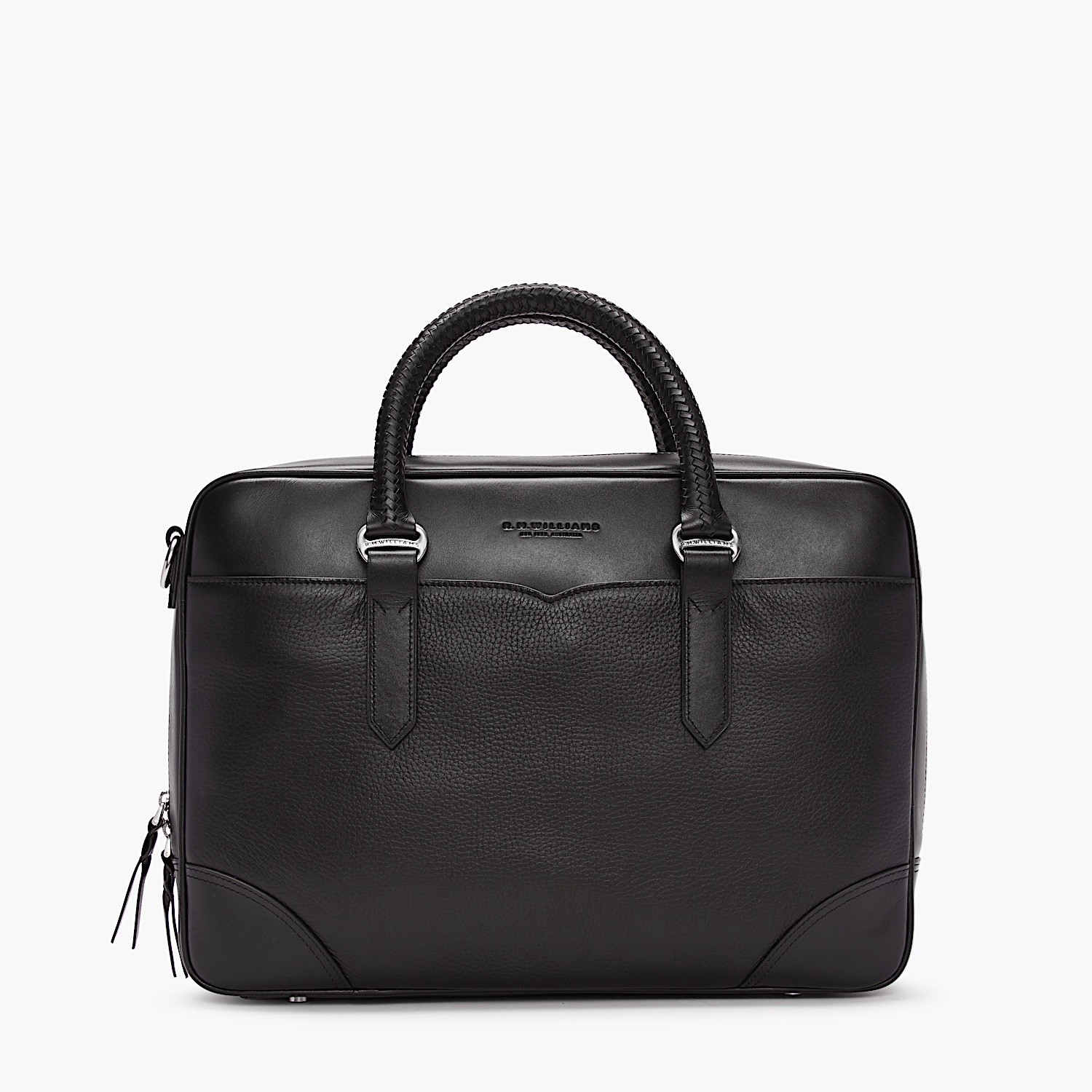 RM Williams Signature Peppled Leather Briefcase - Black | Port Phillip Shop