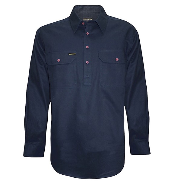 Picture of Hard Slog Mens Half Placket Light Cotton Workshirt - Dark Navy