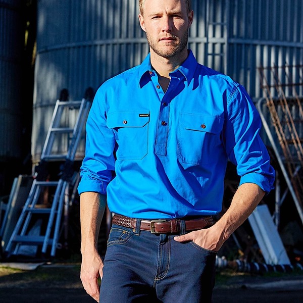 Picture of Hard Slog Mens Half Placket Light Cotton Workshirt - Bright Blue