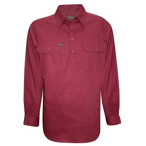 Picture of Hard Slog Mens Half Placket Light Cotton Workshirt - Burgundy