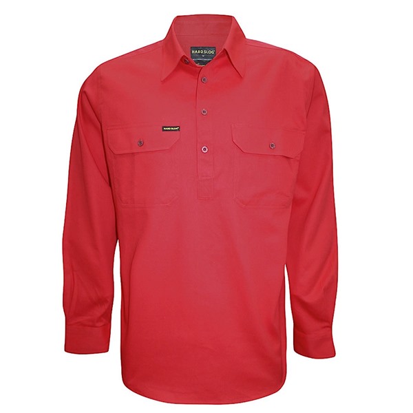 Picture of Hard Slog Mens Half Placket Light Cotton Workshirt - Bright Red