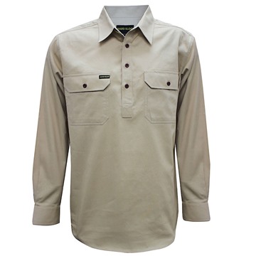 Picture of Hard Slog Mens Half Placket Light Cotton Workshirt - Stone