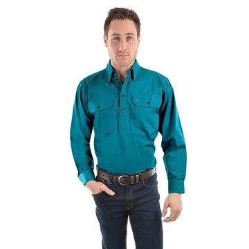 Picture of Thomas Cook Mens Heavy Drill Half Placket LS Shirt - Teal