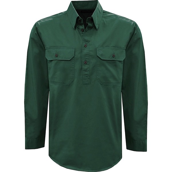 Picture of Thomas Cook Mens Heavy Drill Half Placket LS Shirt - Ivy Green