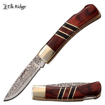 Picture of Elk Ridge Damascus Patterned Wooden Pocket Knife